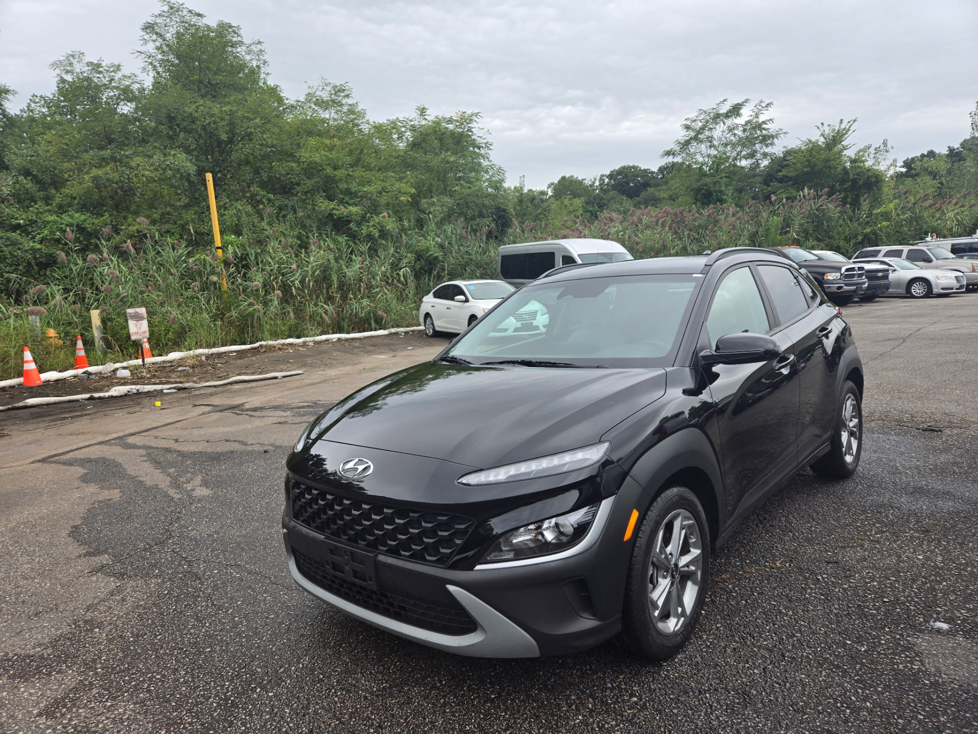 Black Hyundai Kona crossover shining after a full exterior detail