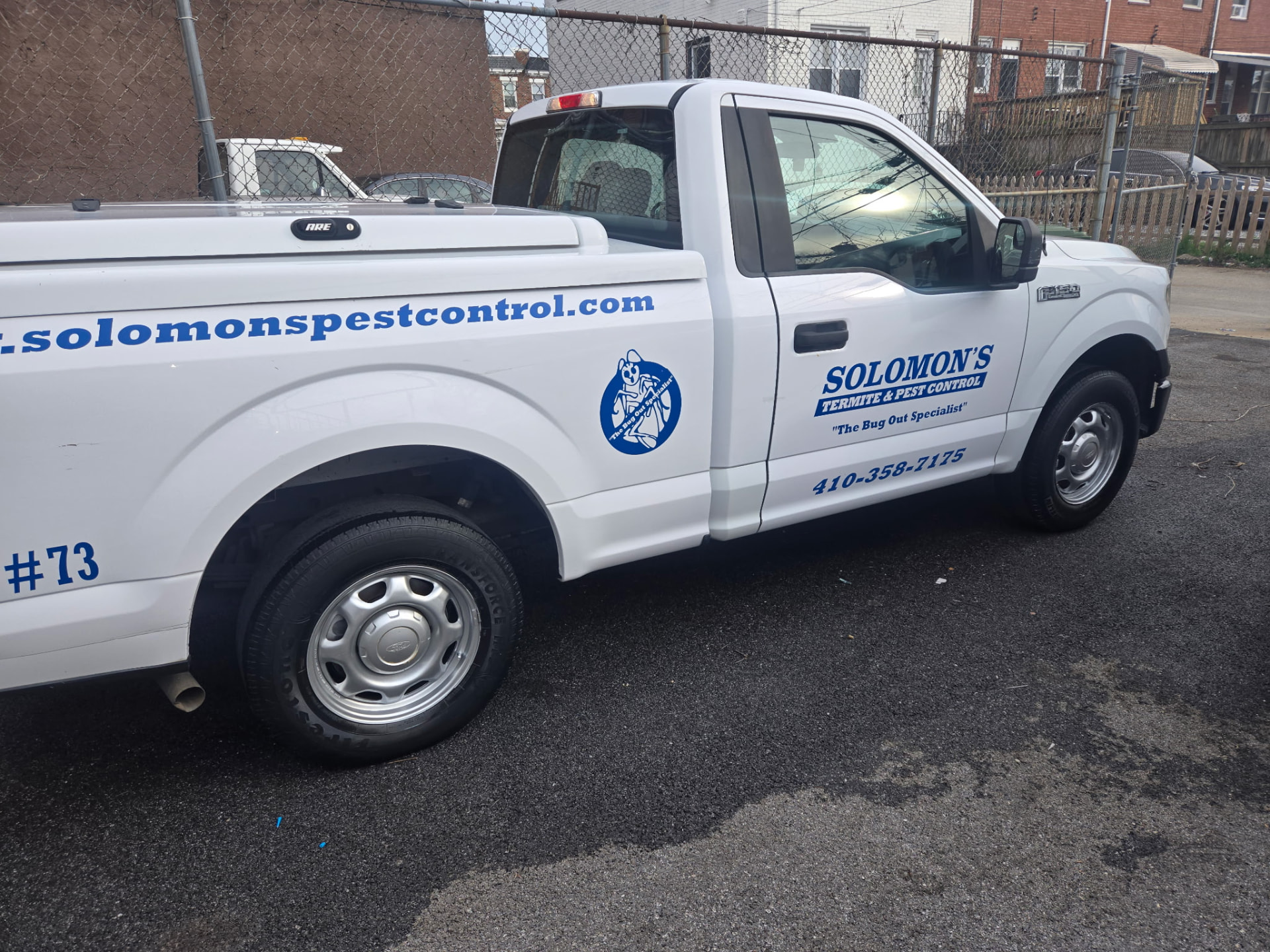 White Solomon's Pest Control work truck detailed by GBS fleet service in Baltimore
